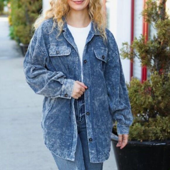 Vintage BLAIR shacket with sherpa lining blue corduroy 1970s - Picture 7 of 8